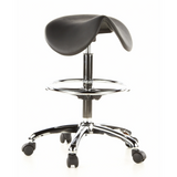 Black Saddle stool TOP WORK 13 with foot ring and five-caster base by hjh OFFICE – 360-degree view (front view 20°)