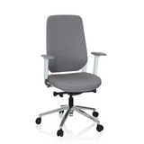 Grauer Profi-Bürostuhl CHIARO T4 WHITE mit Armlehnen und einem Fußkreuz mit fünf Rollen von hjh OFFICE – 360-Grad-Ansicht (Frontansicht 20°)