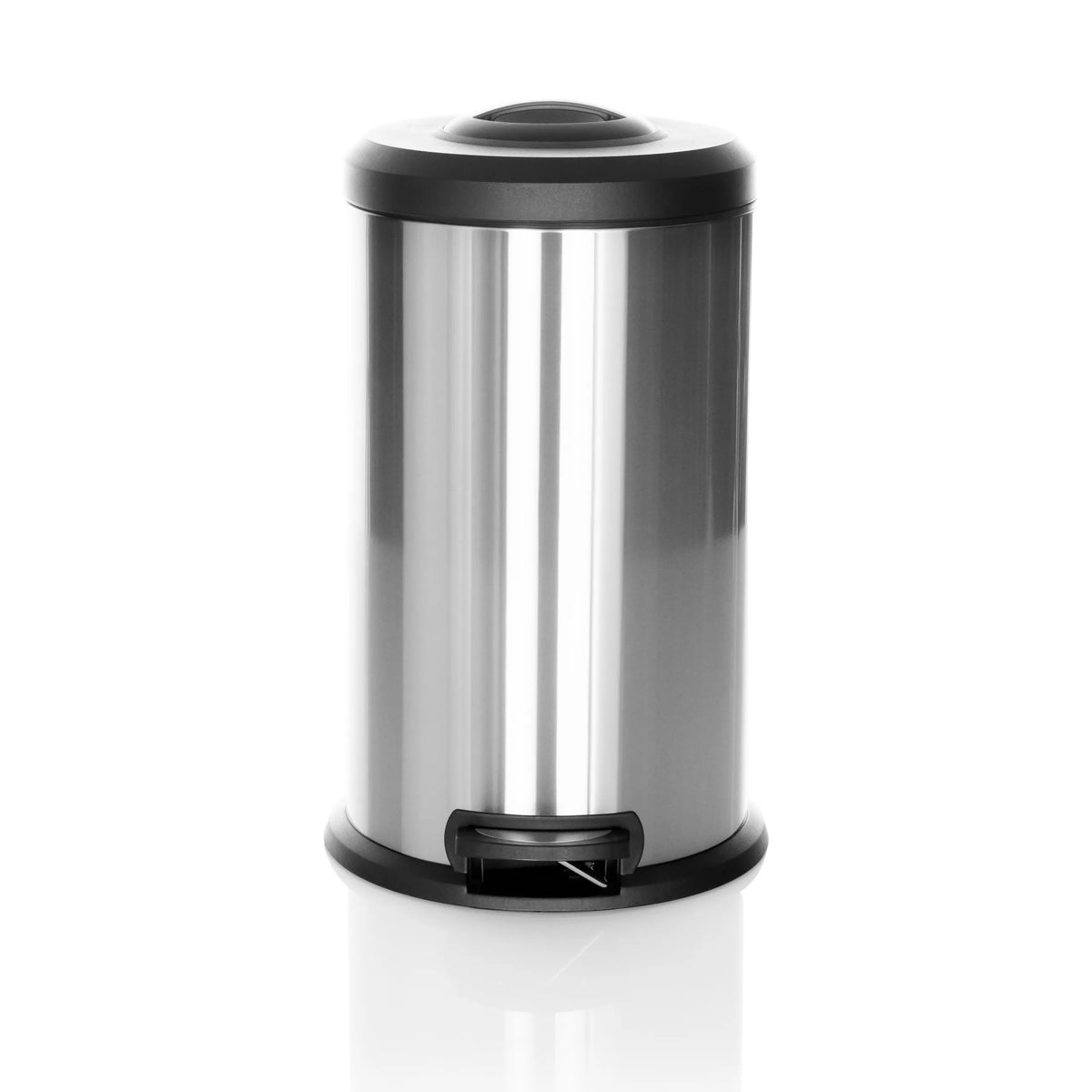 Silver Wastepaper CLEAN X with black lid and foot pedal by hjh OFFICE – 360-degree view (front view 0°)