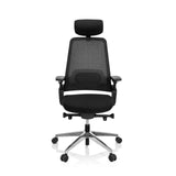 Black Professional Office Chair BRACIO with mesh back, headrest and five-caster base by hjh OFFICE – 360-degree view (front view 0°)