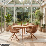 Brown Tavaro Korvik upholstered chairs with wickerwork at an oval wooden table by hjh LIVING (AI-generated image)