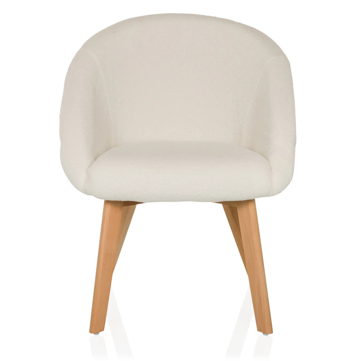 White upholstered chair SCANDI TED with a rounded backrest and four wooden legs by hjh LIVING – 360-degree view (front view 0°)