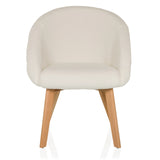White upholstered chair SCANDI TED with a rounded backrest and four wooden legs by hjh LIVING – 360-degree view (front view 0°)