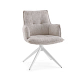 Beige dining chair Tavaro with upholstery and white four-legged frame by hjh LIVING – 360-degree view (front view 15°)