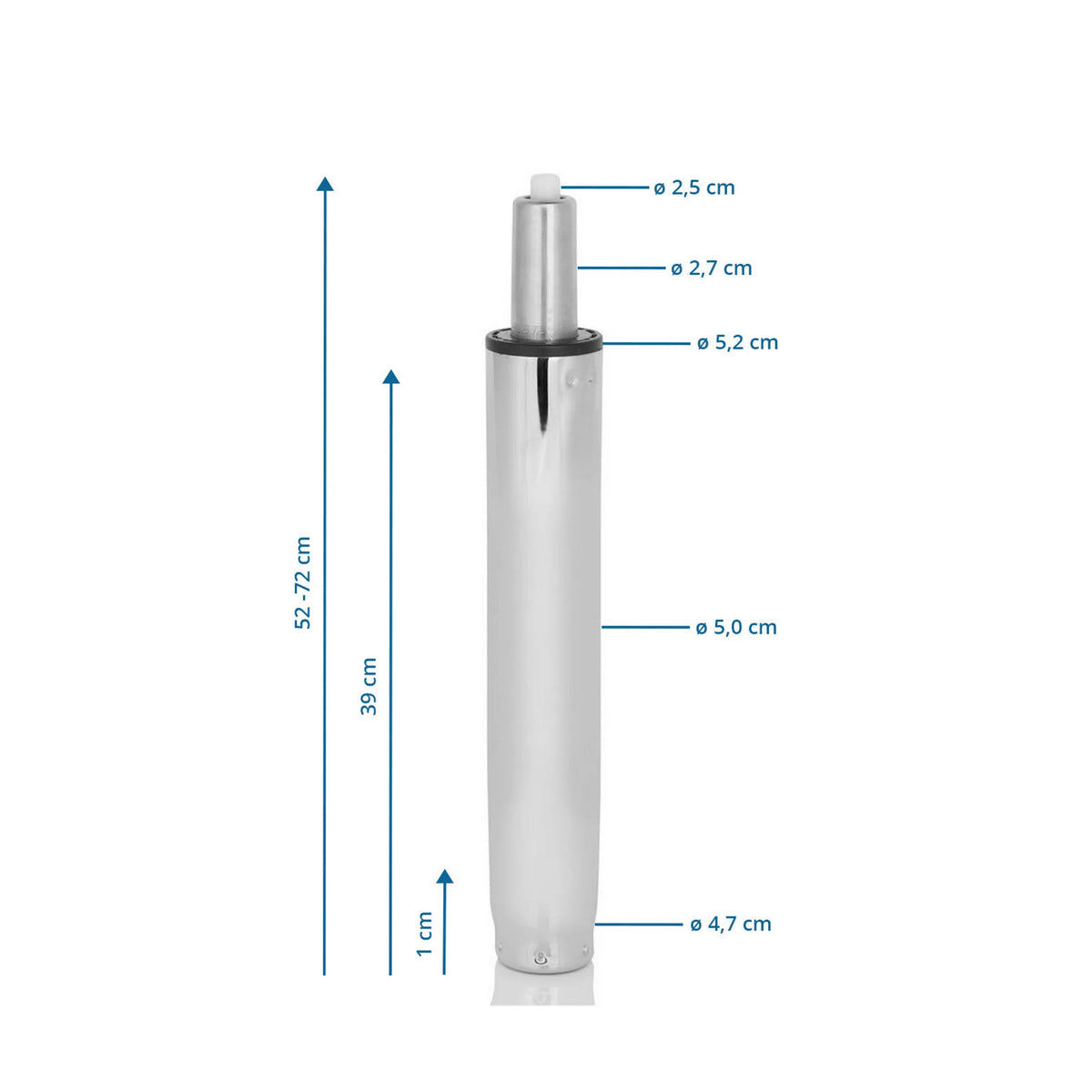Technical drawing of the Gas Spring GF-XXL with a height of 52-72 cm by hjh OFFICE