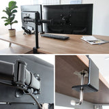 Cable management and desk attachment of the VM-MF2 monitor mount in black by hjh OFFICE