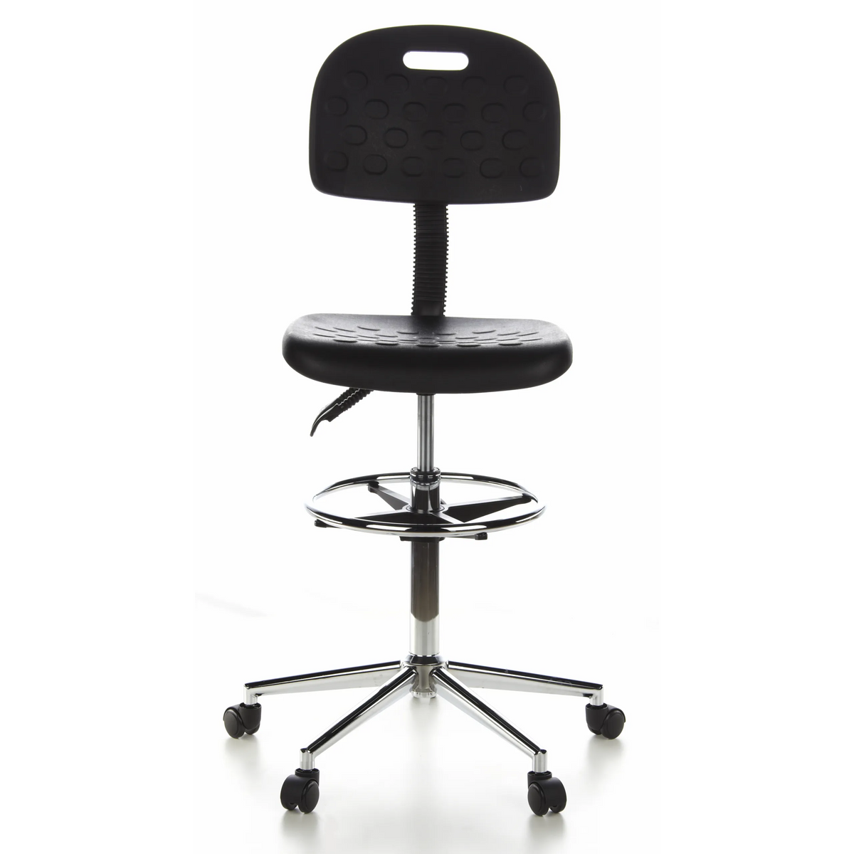Black Counter chair TOP WORK 23 with foot ring and five-caster base by hjh OFFICE – 360-degree view (front view 0°)