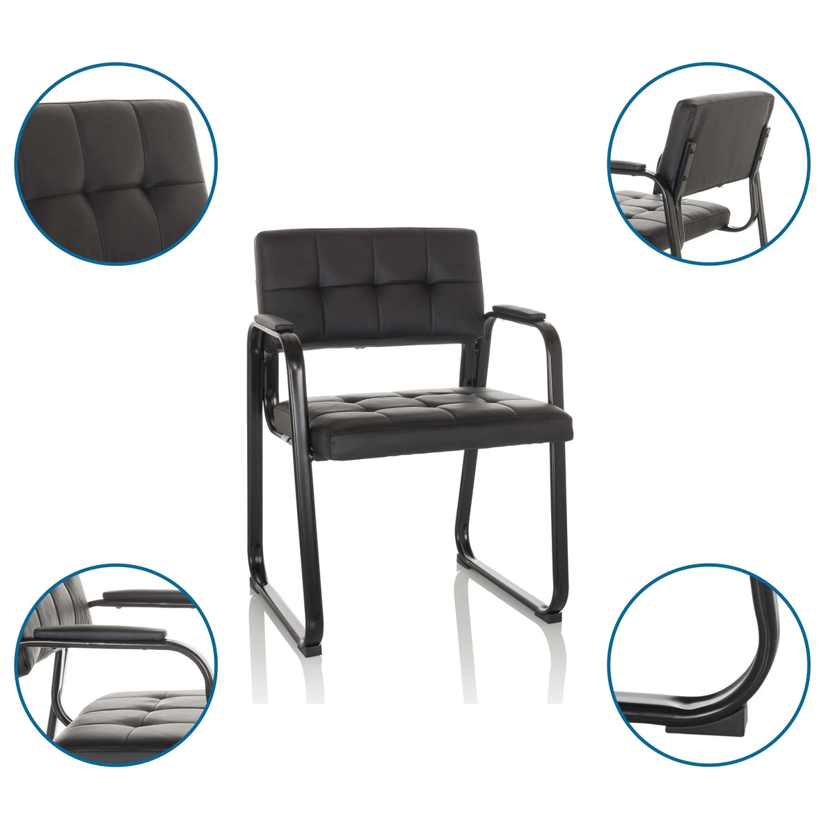 Guest chair ZANTA B PU in black with sleigh base and armrests by hjh OFFICE