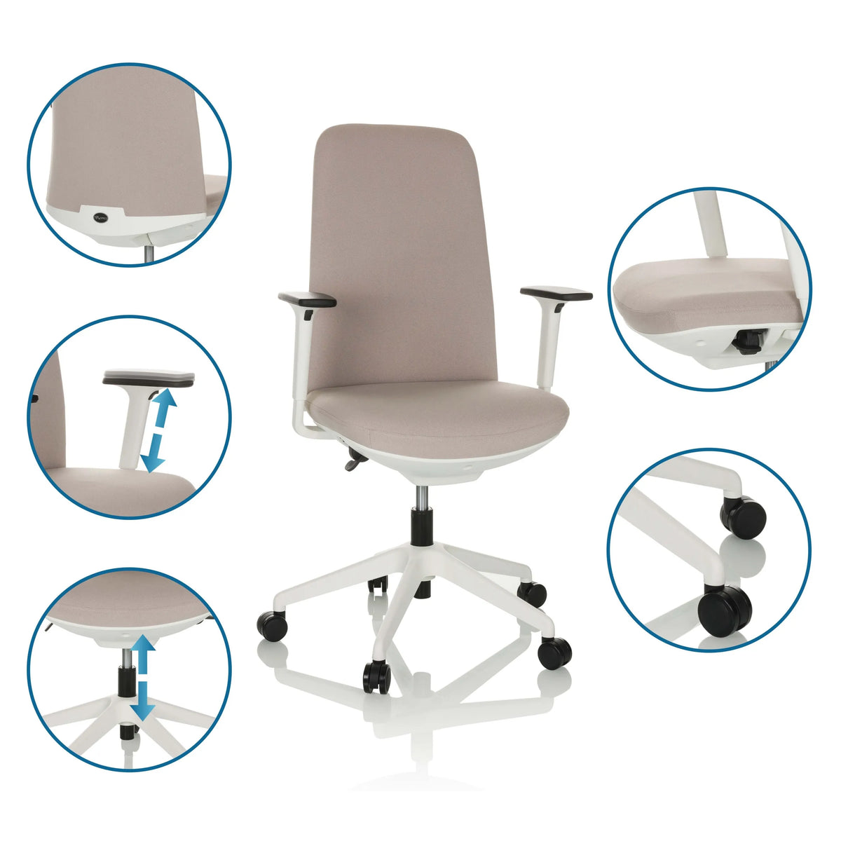 Beige Professional Office Chair NESTORA with adjustable armrests and gas lift by hjh OFFICE
