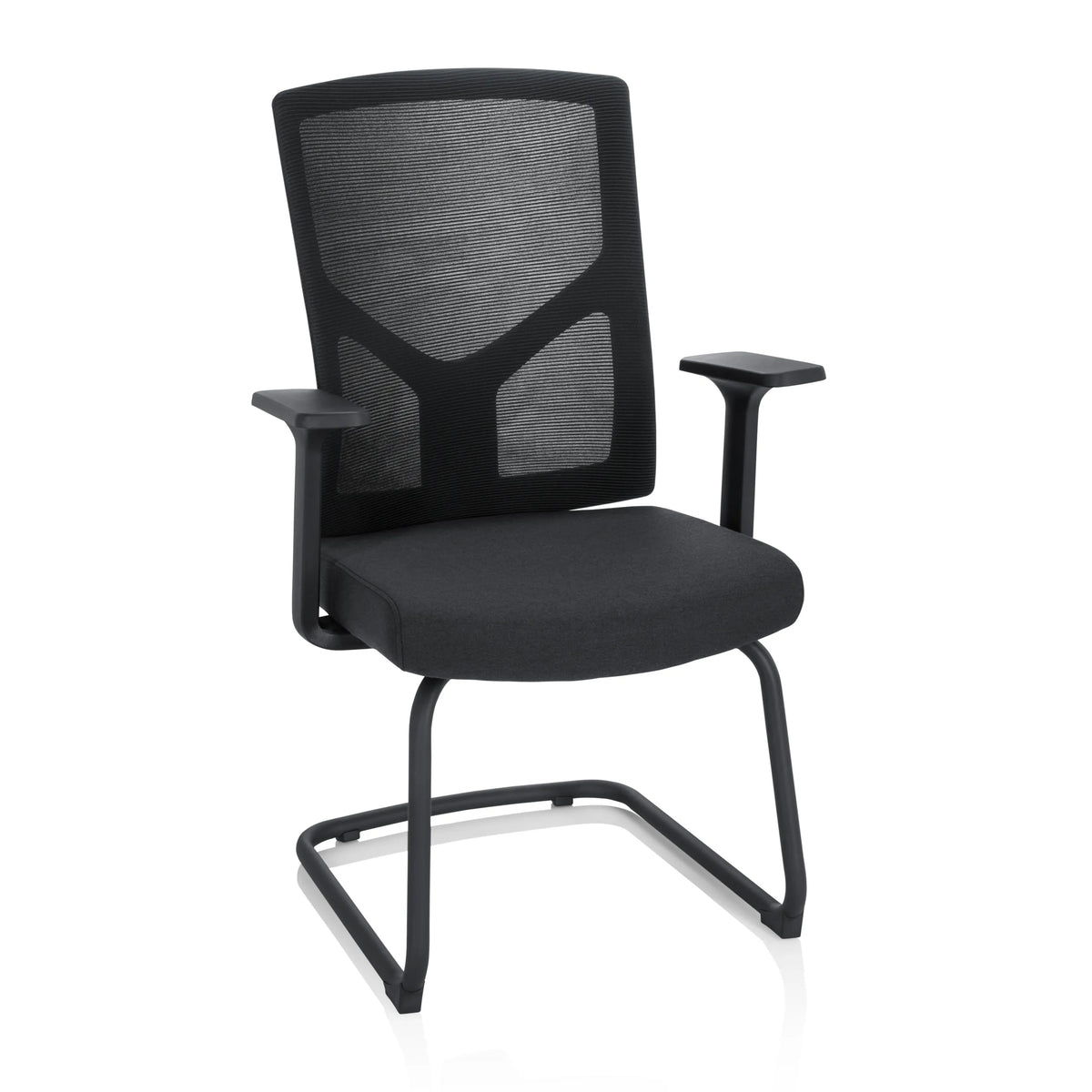 Black Cantilever chair BRETON V B with mesh back and armrests by hjh OFFICE – 360-degree view (front view 20°)