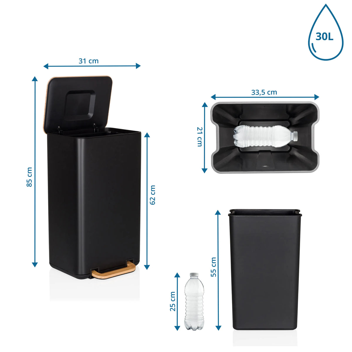 Dimensional drawing of the Wastepaper CLEAN NATURA with 85 cm height and 30 l volume by hjh OFFICE