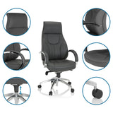 Grey Professional Executive Chair ELEGANCE I with detailed views of the upholstery, armrests and gas spring by hjh OFFICE