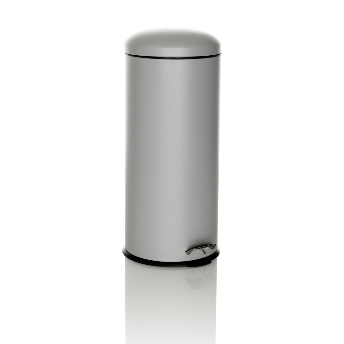 Grey wastepaper CLEAN VIII with lid and foot pedal by hjh OFFICE – 360-degree view (front three-quarter view 30°)