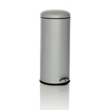 Grey wastepaper CLEAN VIII with lid and foot pedal by hjh OFFICE – 360-degree view (front three-quarter view 30°)