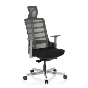 High-End-Bürostuhl SKARIF in Schwarz und Grau mit Netzrückenlehne und Kopfstütze von hjh OFFICE