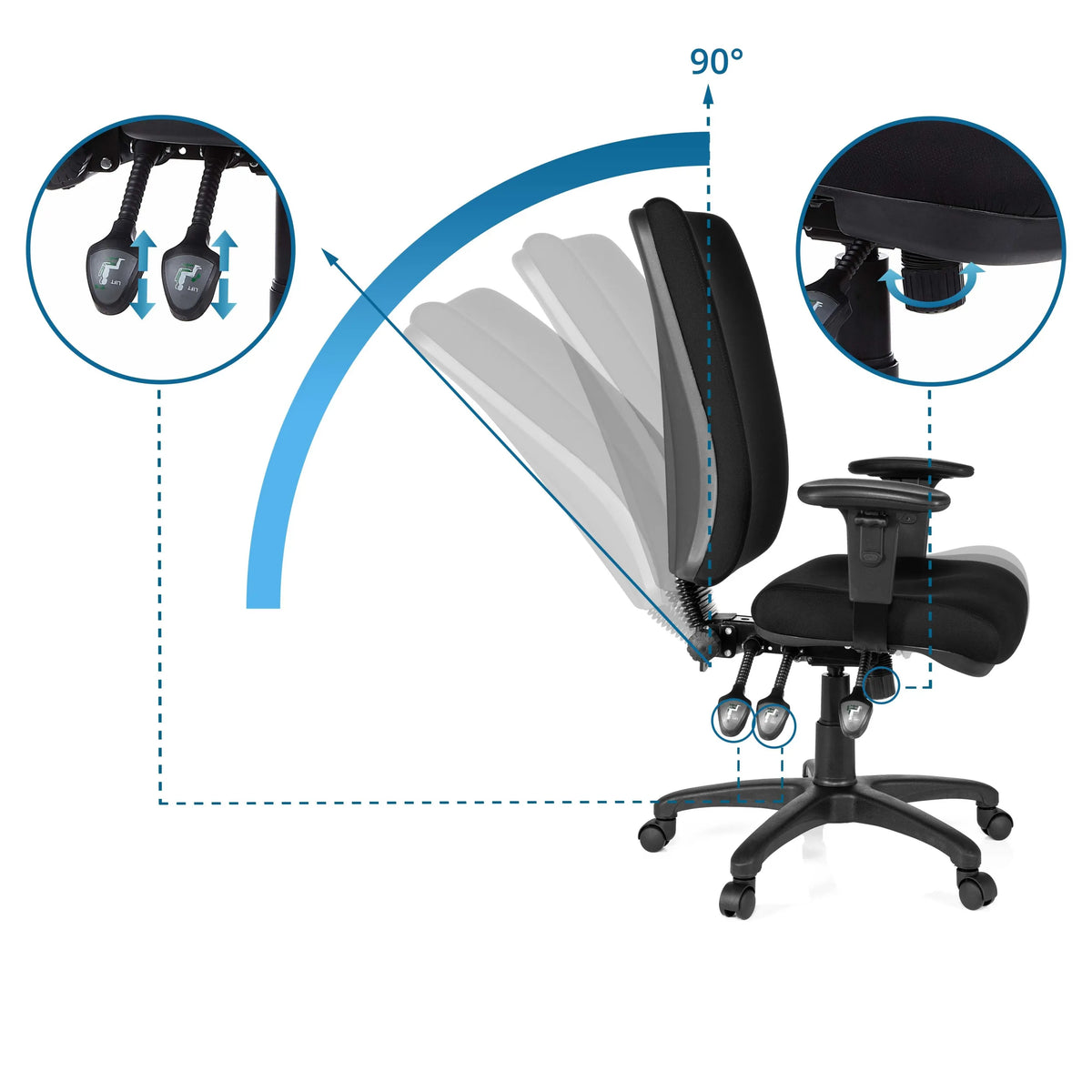Adjustable backrest with 90 degree tilt angle of the Professional Office Chair ZENIT HIGH by hjh OFFICE
