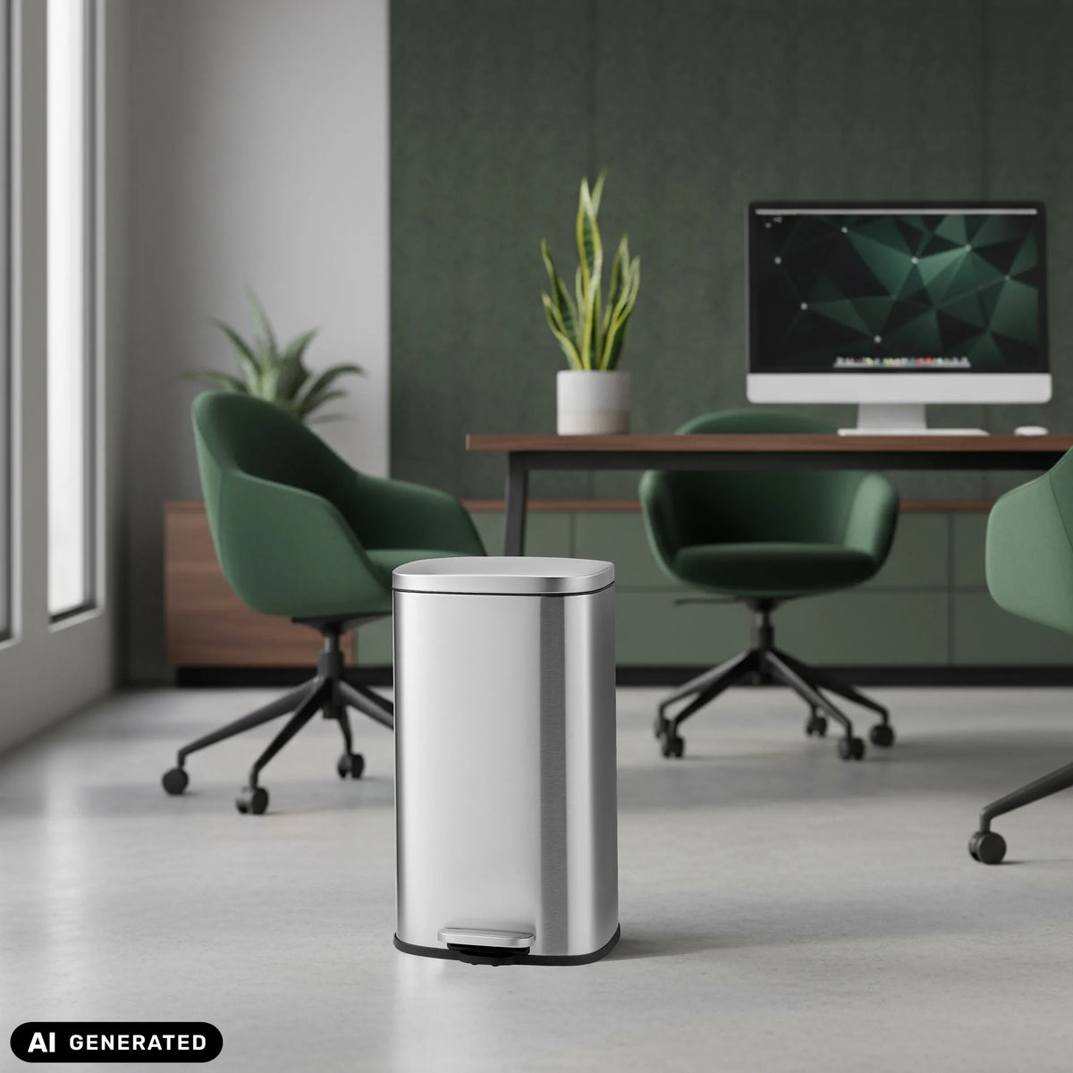 Silver Clean 15 wastepaper bin with 30 litre capacity and pedal by hjh OFFICE (AI-generated image)