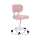 Pink Swivel Chair – Children KIDDY TOP W with white frame and five-caster base by hjh OFFICE – 360-degree view (front three-quarter view 30°)