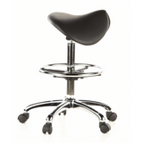 Black Saddle stool TOP WORK 13 with foot ring and five-caster base by hjh OFFICE – 360-degree view (side profile 80°)
