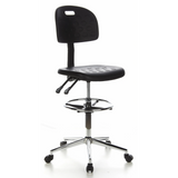 Black Counter chair TOP WORK 23 with foot ring and five-caster base by hjh OFFICE – 360-degree view (front three-quarter view 40°)