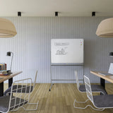 Whiteboard MULTIBOARD I in white and silver on a stand with castors in a modern office room by hjh OFFICE