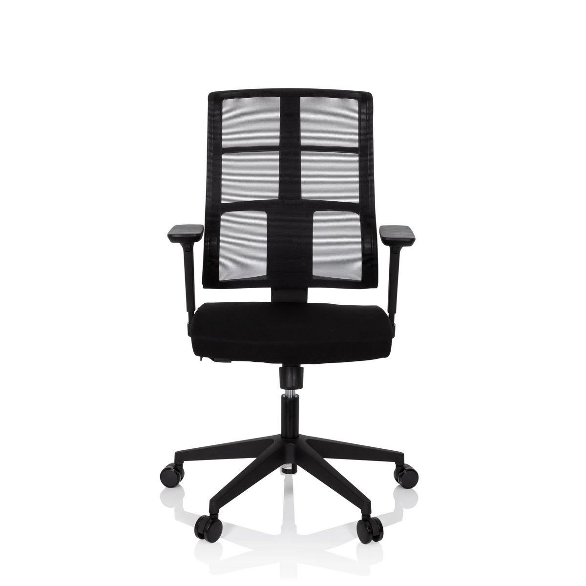 Black Professional Office Chair SPINIO with mesh back and five-caster base by hjh OFFICE – 360-degree view (front view 0°)