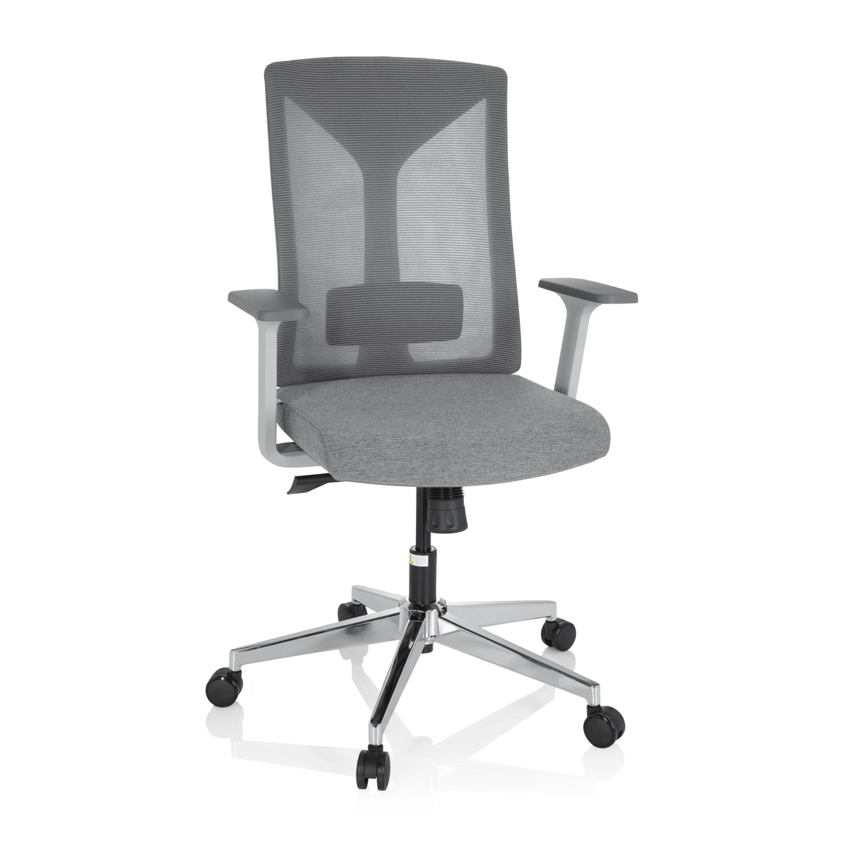 Grey Professional Office Chair HALIFAX with mesh back and a five-caster base by hjh OFFICE – 360-degree view (front view 20°)