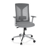 Grey Professional Office Chair HALIFAX with mesh back and a five-caster base by hjh OFFICE – 360-degree view (front view 20°)