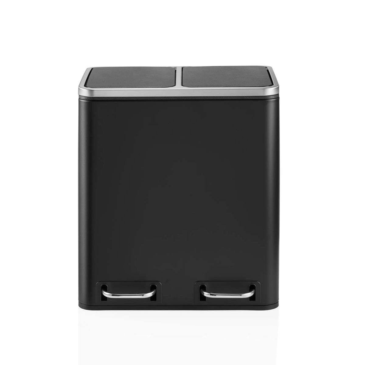 Black Wastepaper Clean 9 with two compartments, silver lid rim and two carrying handles by hjh OFFICE – 360-degree view (front view 0°)