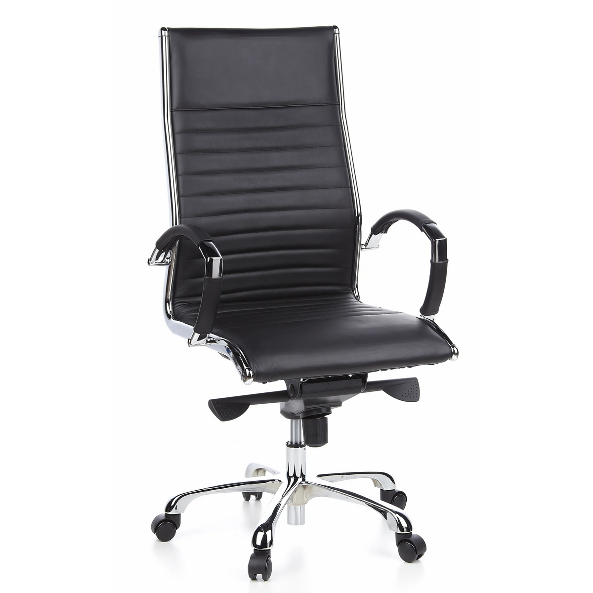 Black Professional Executive Chair PARMA 20 with quilted leather upholstery and five-caster base by hjh OFFICE – 360-degree view (front view 20°)