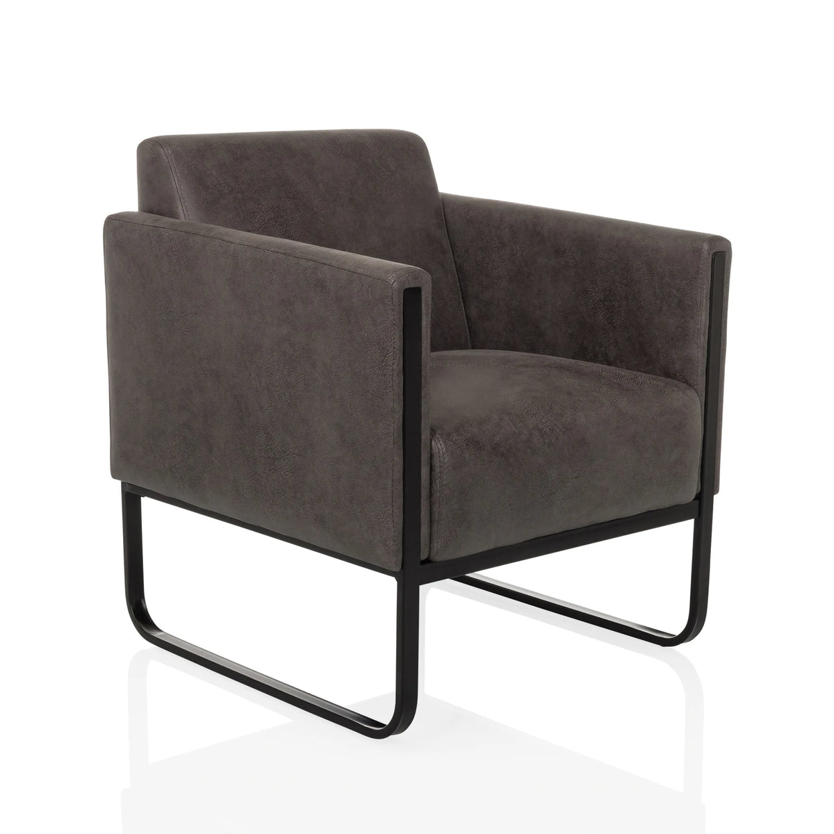 Grey Lounge Chair Aruba Retro with armrests and black frame by hjh OFFICE – 360-degree view (front three-quarter view 30°)