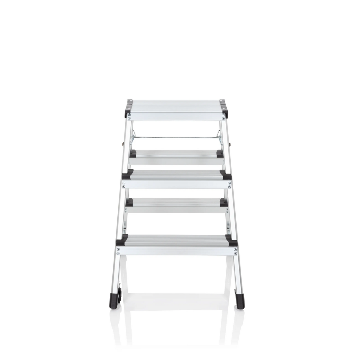 Silver Folding Ladder SOLID IV made of aluminium with three steps by hjh OFFICE – 360-degree view (front view 0°)