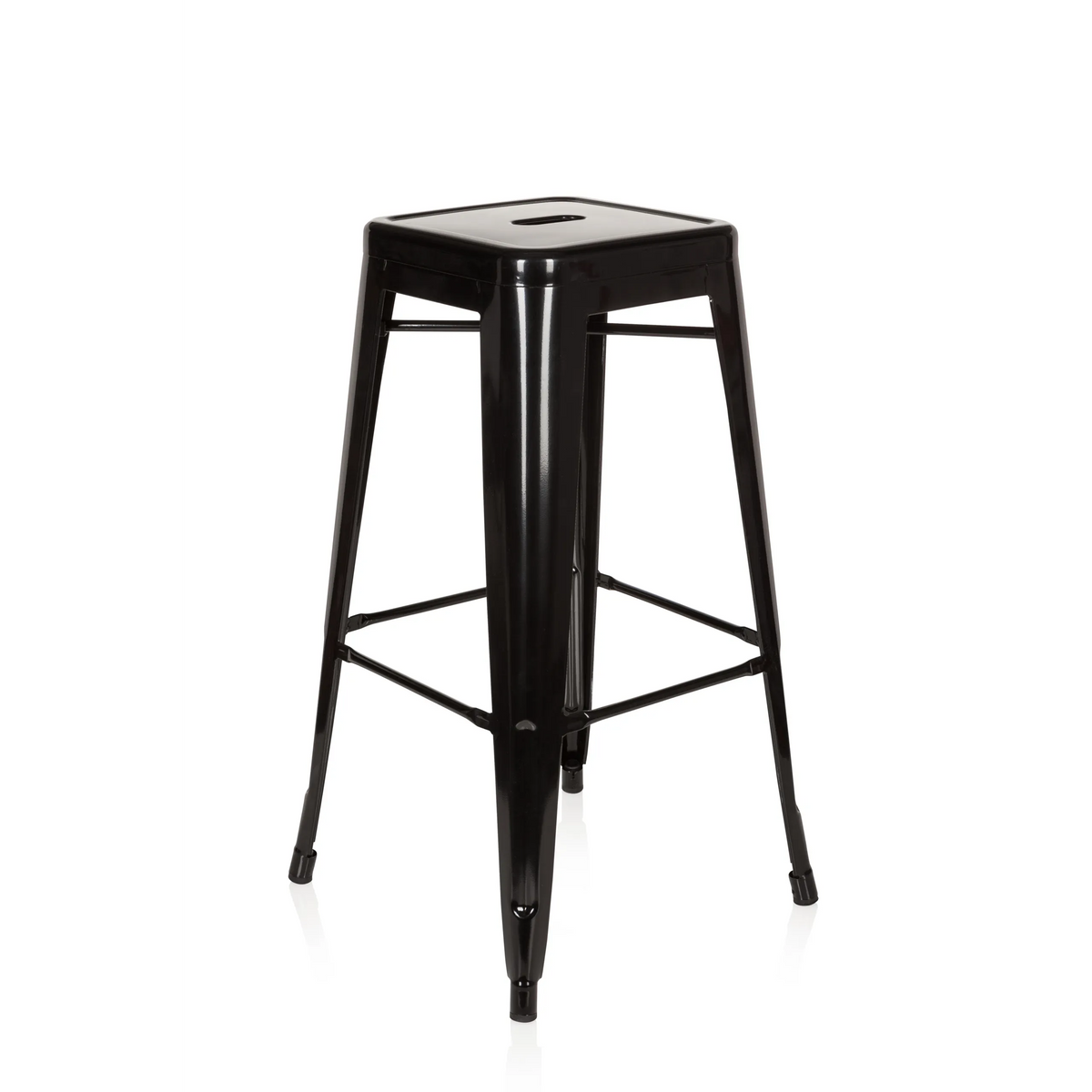 Black Bar stool VANTAGGIO HIGH with square seat and struts by hjh OFFICE – 360-degree view (front three-quarter view 40°)