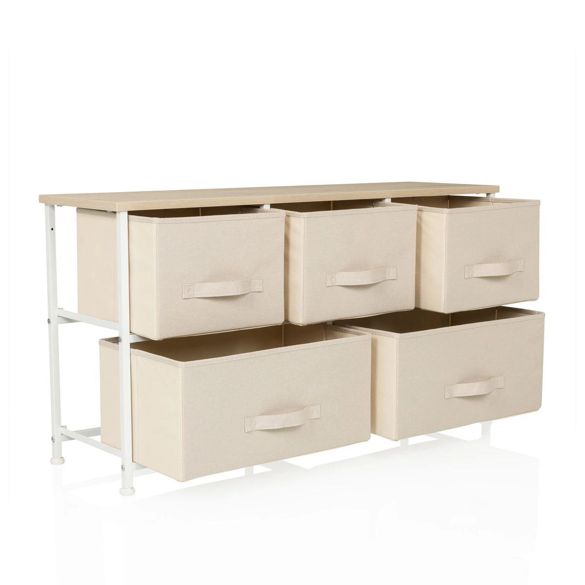Beige Chest of drawers FOLDAR with five fabric drawers and a white metal frame by hjh LIVING