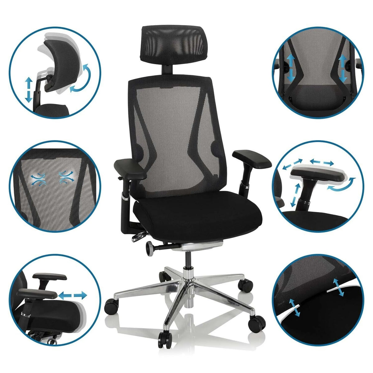 High End Office Chair INSPERO in black with adjustable armrests and headrest by hjh OFFICE