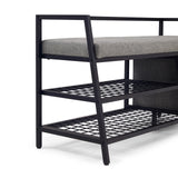 Grid shelves and grey seating surface of the Estha Loft shoe cabinet in black by hjh LIVING