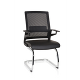 Black Cantilever chair INVENTOR V PRO with mesh back, armrests and sled base by hjh OFFICE – 360-degree view (front view 20°)