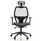 Black Professional Office ChAIR-PORT with mesh back, leather seat and five-caster base by hjh OFFICE – 360-degree view (front view 0°)