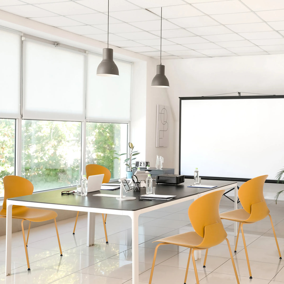 Yellow Four-legged chair T36 VI with slim legs in a bright conference room by hjh OFFICE