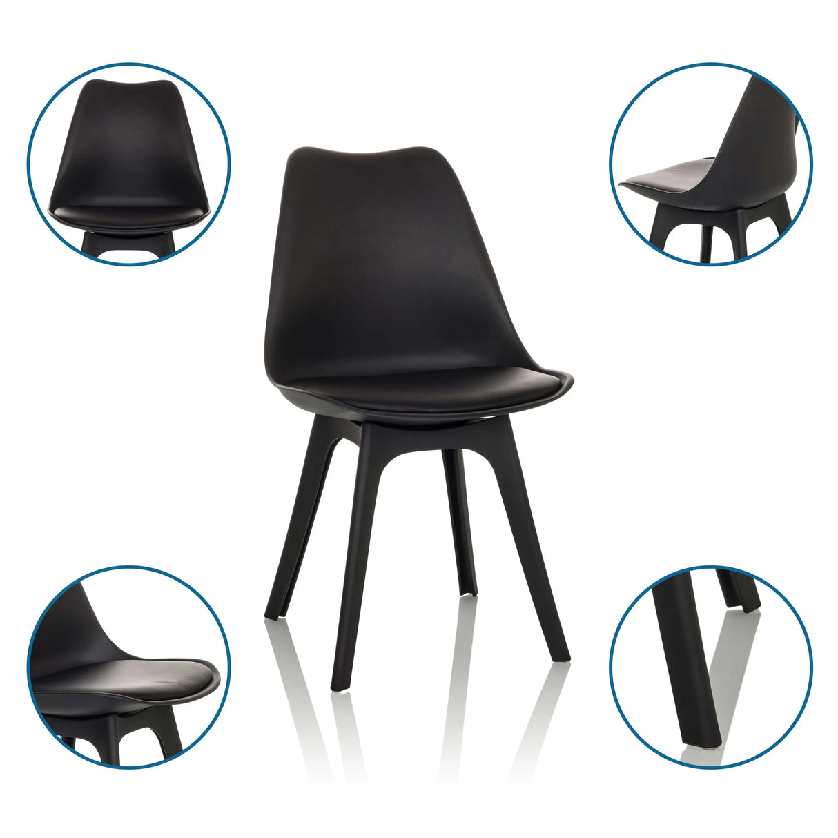 Shell chair SCANDI P in black with four legs in different views by hjh OFFICE