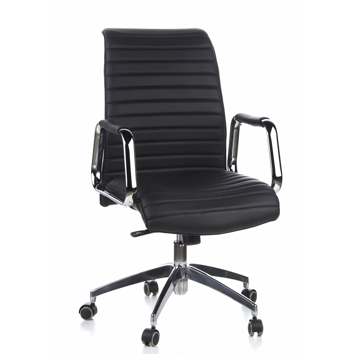 Black Professional Executive Chair ASPERA 10 with stitching, armrests and five-caster base by hjh OFFICE – 360-degree view (front view 20°)