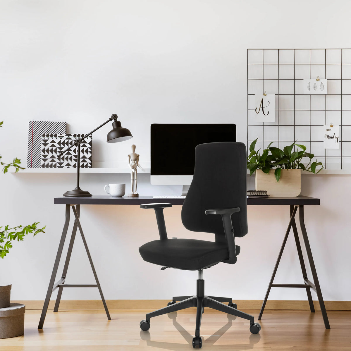 Black Professional Office Chair MATHES with armrests and casters at a desk by hjh OFFICE