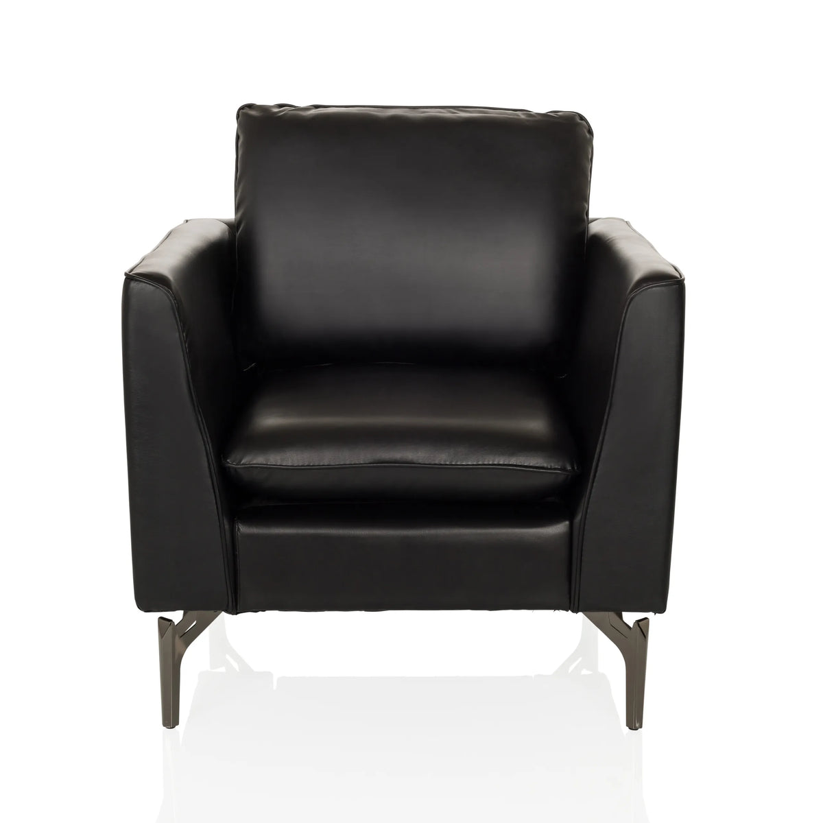 Black Lounge Chair BAVERO with faux leather upholstery and metal feet by hjh OFFICE – 360-degree view (front view 0°)