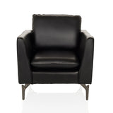 Black Lounge Chair BAVERO with faux leather upholstery and metal feet by hjh OFFICE – 360-degree view (front view 0°)