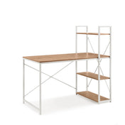 Office Desk Easy Up3 in white and oak with integrated three-tier shelf by hjh LIVING