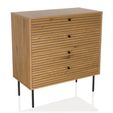 Oak-coloured chest of drawers LINNO K with ribbed fronts and four black legs by hjh LIVING – 360-degree view (front view 15°)