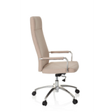 Beige Home Office Chair SARANTO PLUS I with armrests and five-caster base by hjh OFFICE – 360-degree view (side profile 80°)