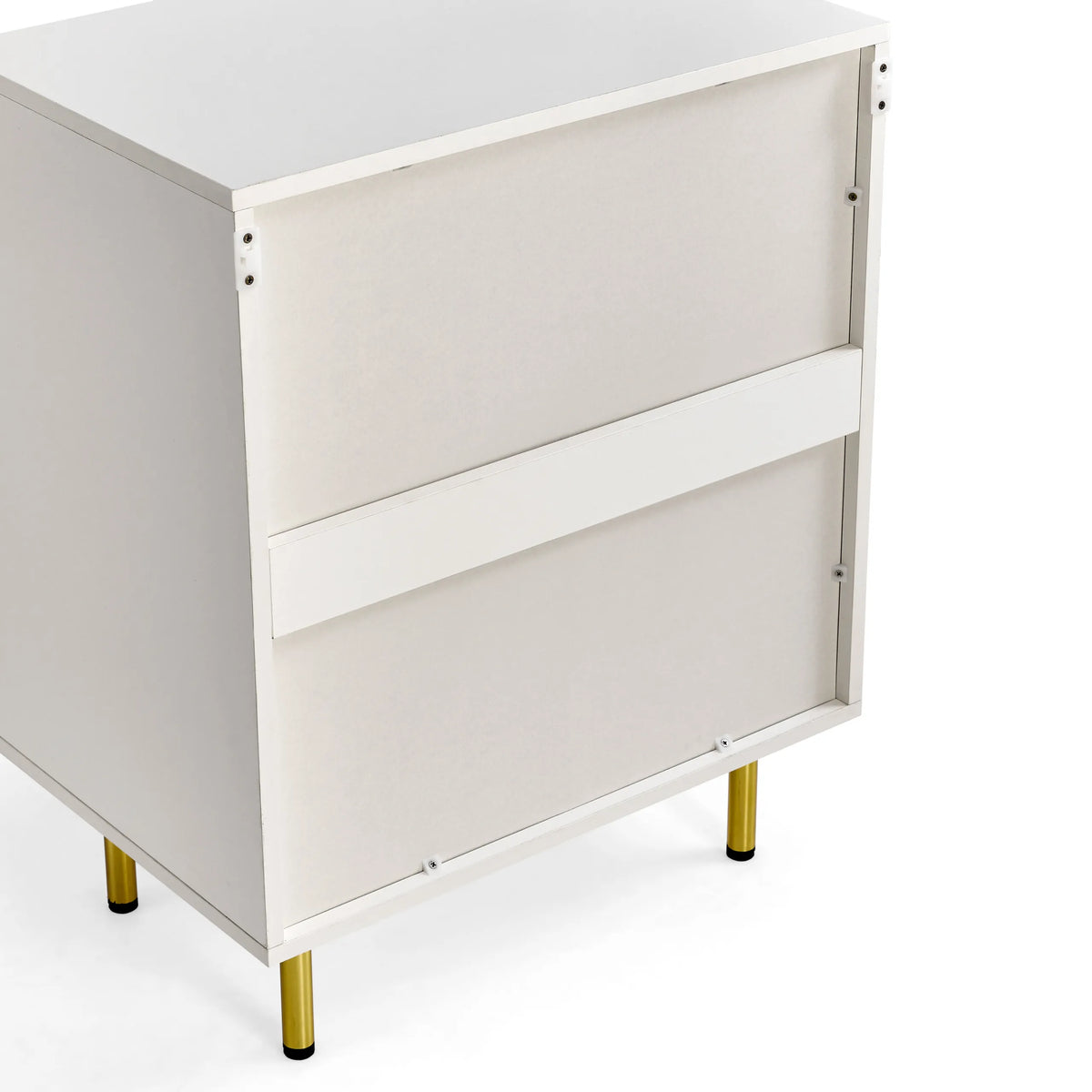 Back of the Hjelle K chest of drawers in white with gold-coloured feet by hjh LIVING