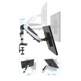 Adjustment options of the VM-MG2S monitor mount with 360° rotation and tilt angles by hjh OFFICE