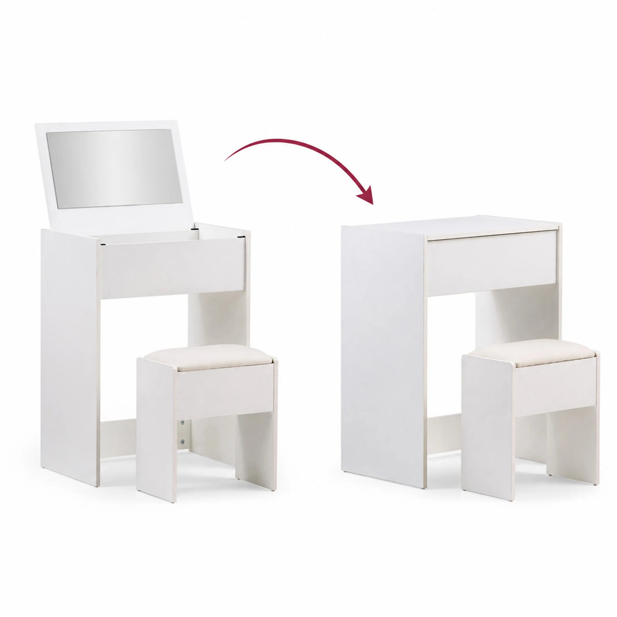 Opening and closing the foldable Glamdesk Makeup Mirror in white with matching stool by hjh LIVING